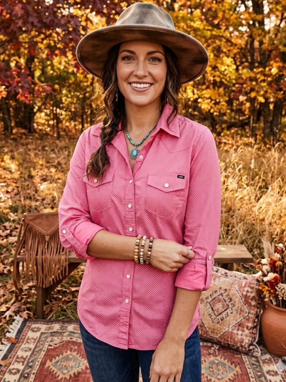Buffalo David
Bitton Pink Polka Dot Roll Up Sleeve Button
Down Shirt Sz M EUC
